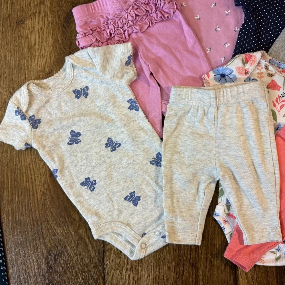 Carters Baby Newborn Girl Bundle Bodysuits Shirts Pants Lot Outfits Butterfly